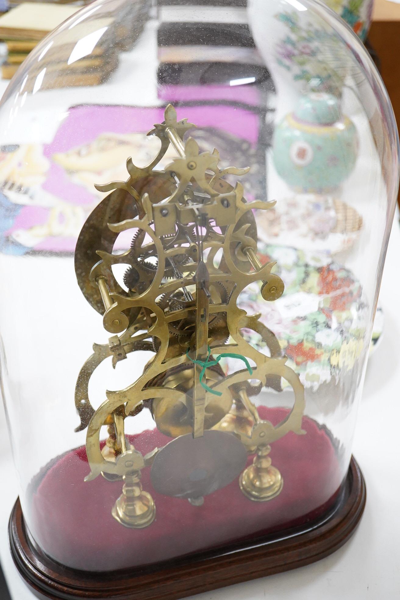 A 19th century skeleton timepiece under a dome, 41cm